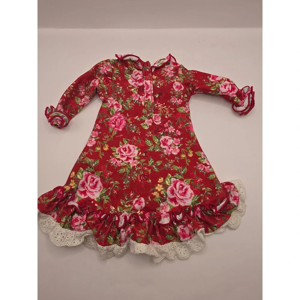 Sweet Honey Clothing Co Red Floral Doll Dress for 18 Inch Dolls Eyelet Lace Trim